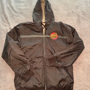 Santa Cruz Skateboards Black Hooded Zip-Up Windbreaker with Logo